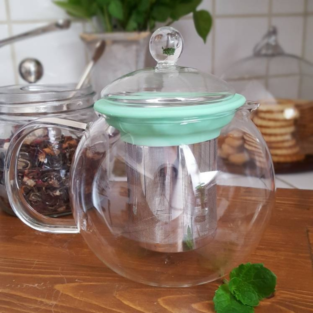 New Mini Glass Teacup Mint Green Silicon Infuser L - Picture 3 of 5